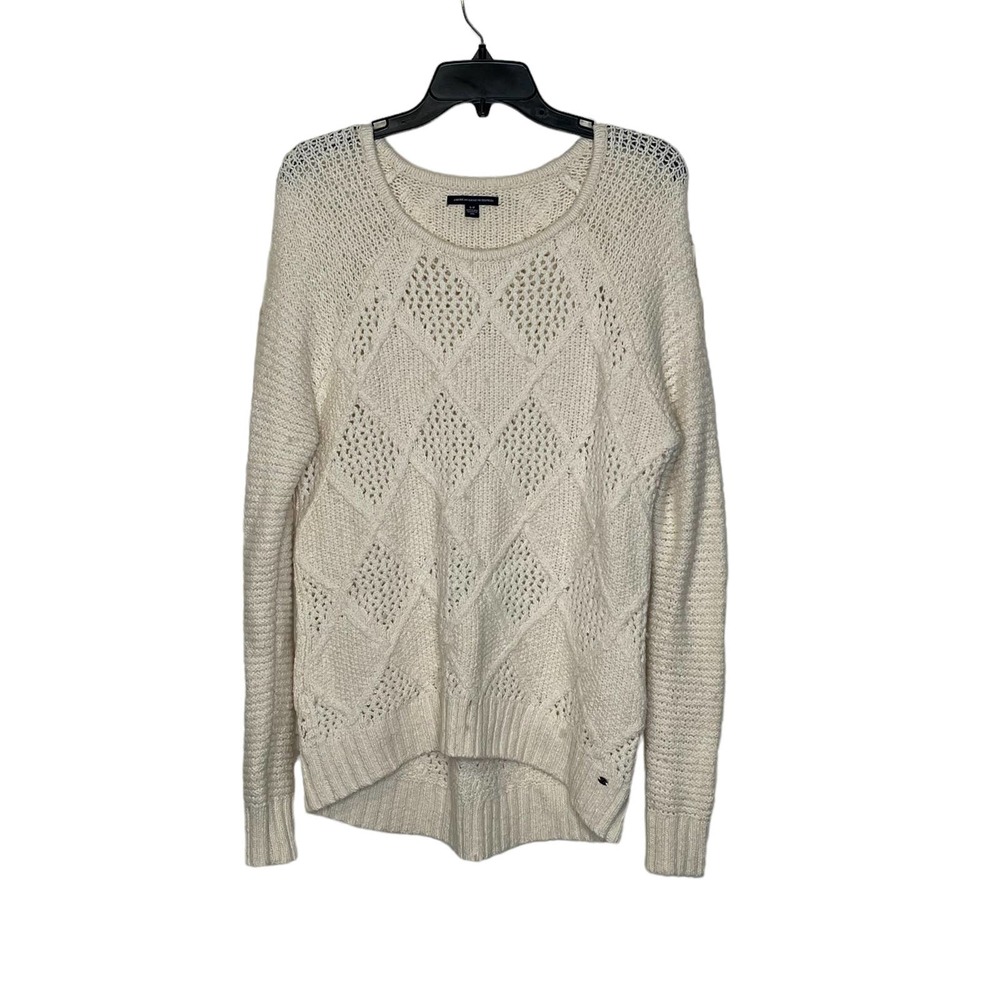 American Eagle Open Knit Sweater Size‎ Small Cream Cotton Wool Stretch Blend